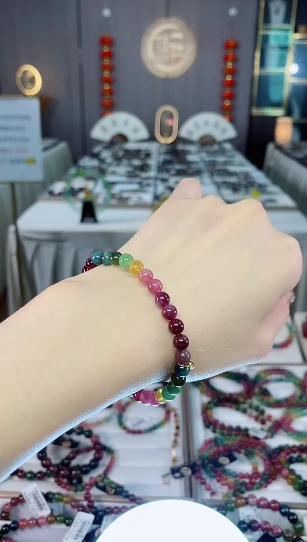 老矿碧玺色标油料单圈手串5mm+未镶嵌碧玺dan多样性发货一条