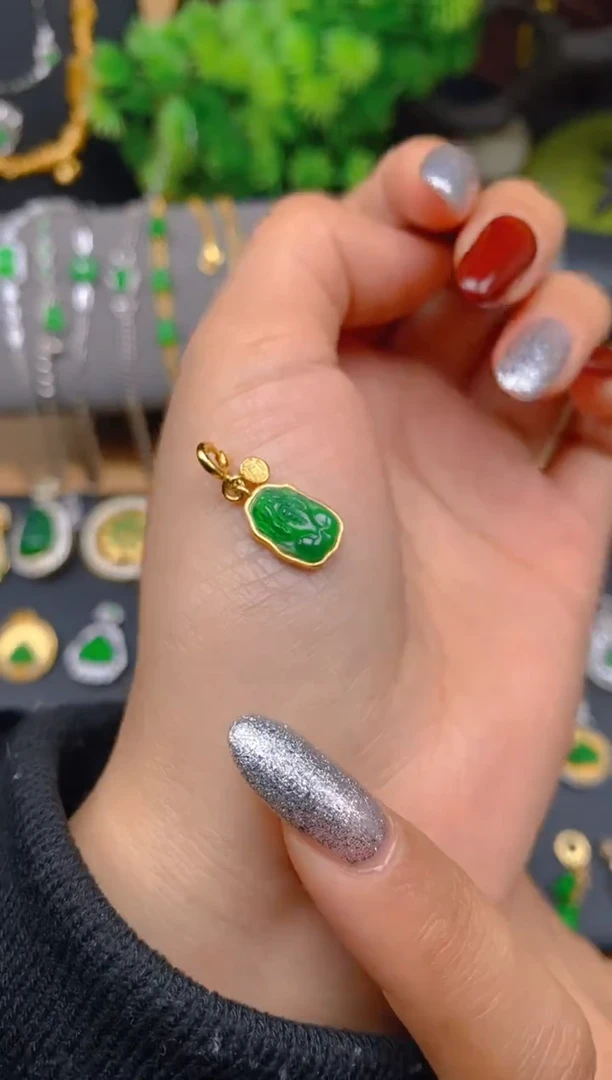 吊坠(不含链)银S925镶嵌翡翠貔貅万能扣