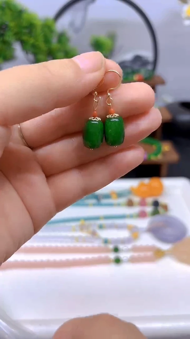 翡翠14K金镶嵌耳饰E772