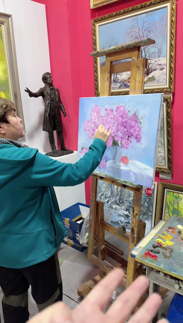 艺****灿俄罗斯手绘油画作品《丁香花  》50*70
