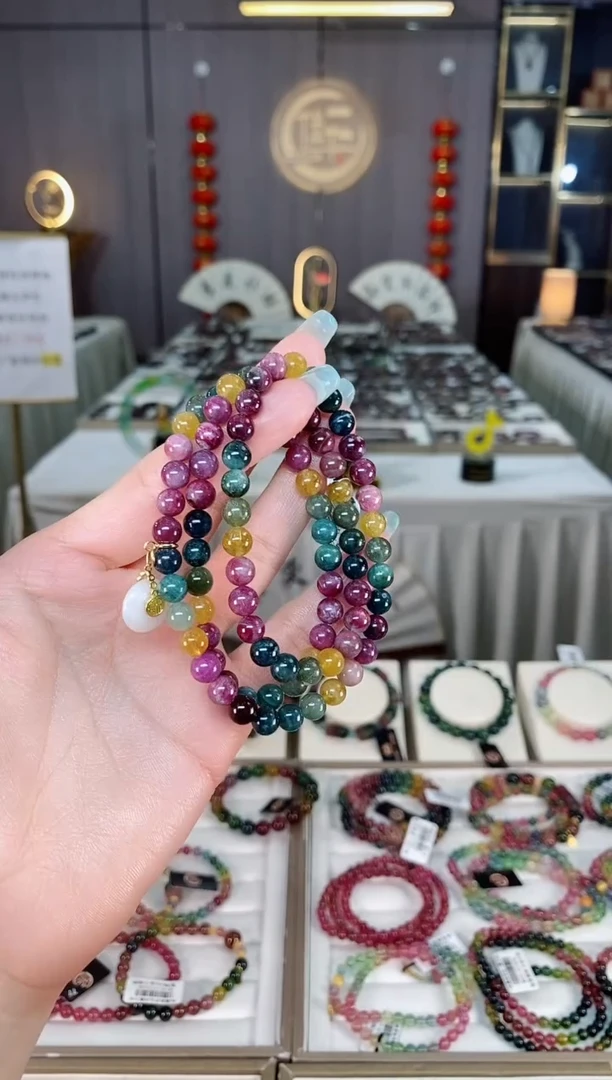 未镶嵌老矿碧玺彩虹三圈手串6mm+碧玺多样性发一条mz