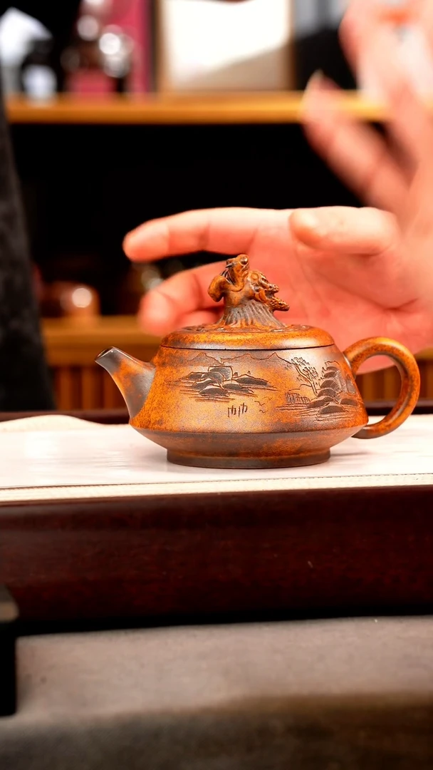 茶壶紫砂龙骨金砂 龙头老大 刻绘