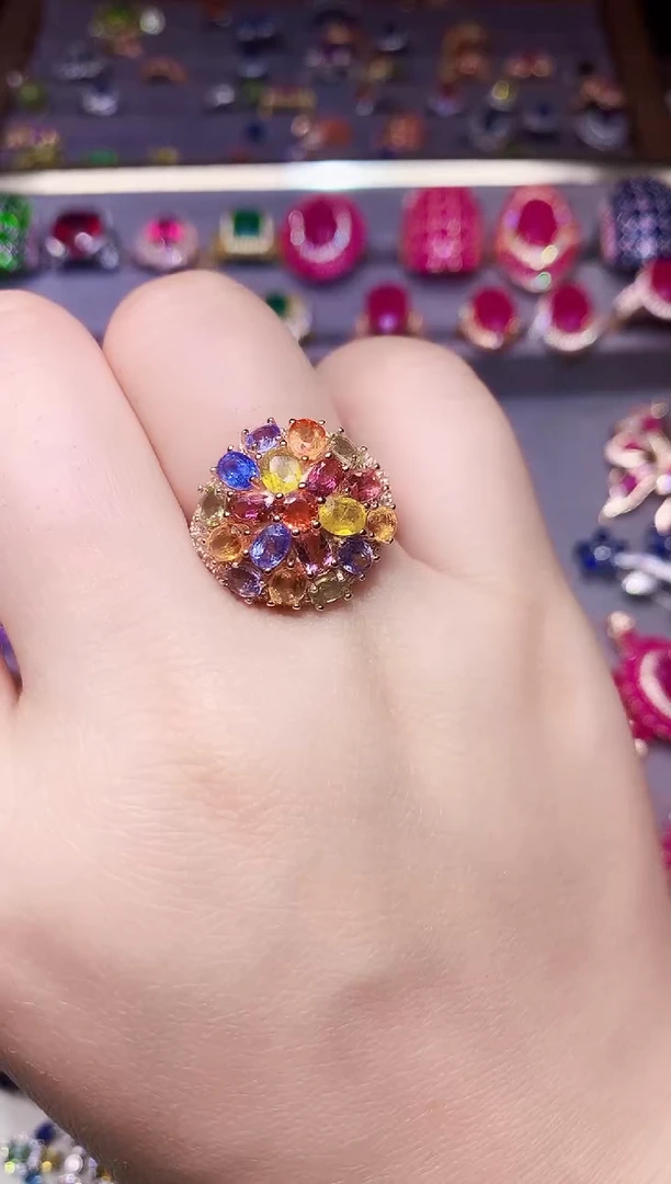 戒指彩色蓝宝石银S925镶嵌.....