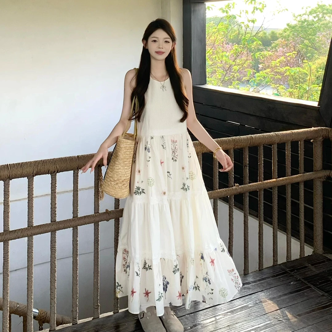 洋气高级感温柔风连衣裙女2025夏季新款宽松百搭小清新碎花仙女裙