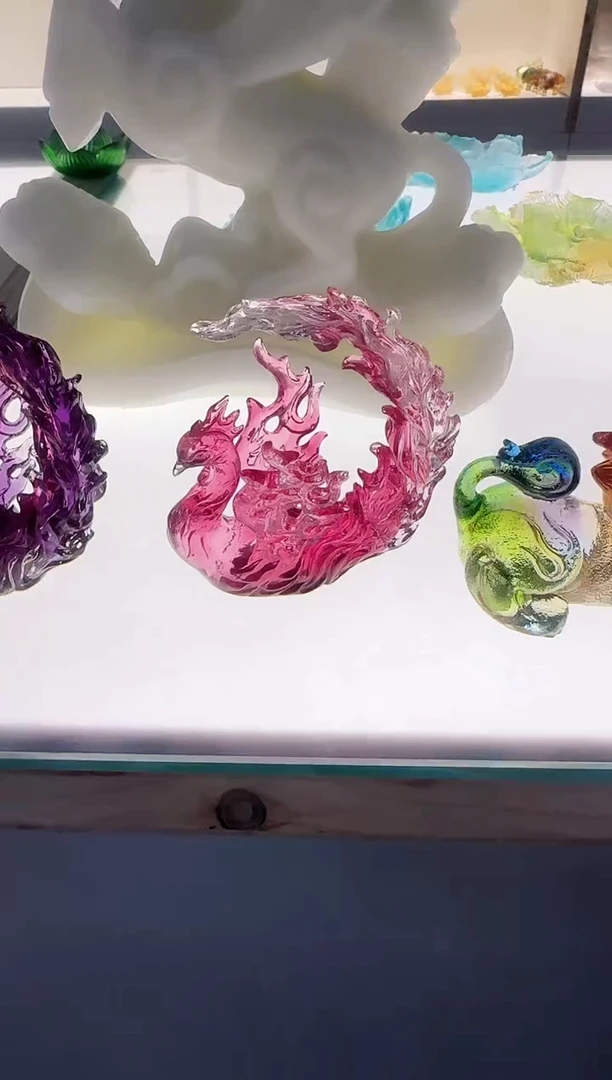 手工艺品琉璃火凤凰红色