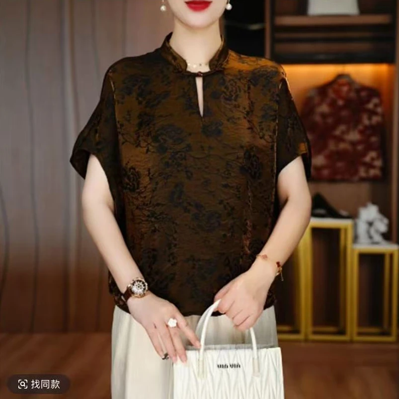 洋气宽松显瘦优雅轻奢气质印花百搭拼接印花新中式防晒夏季女衬衫