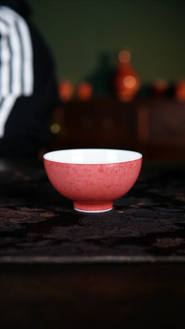 杯子白泥微信爱 轻微变形 景德镇纯手工陶瓷豇豆红