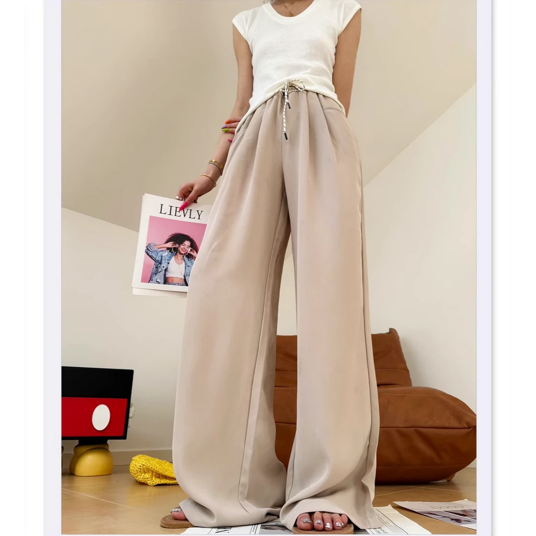 猫猫家加长女裤高个子休闲西裤垂感两色WJ抽绳西裤