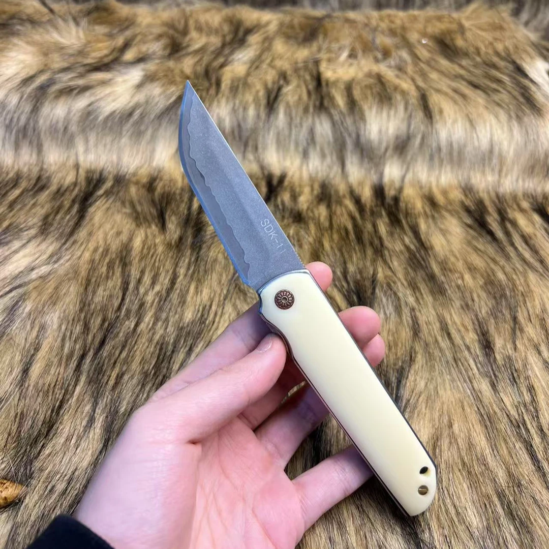 【原创】奶油黄皮驼骨SDK-11三枚合水淬烧刃手工刀