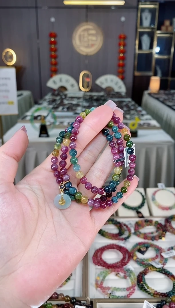 未镶嵌老矿碧玺色标彩虹三圈手串5mm+碧玺hon多样性发货一条