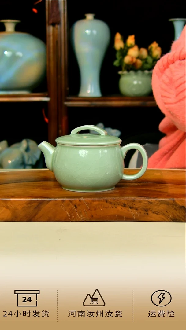 全手工豆绿釉汉瓦壶赠一杯