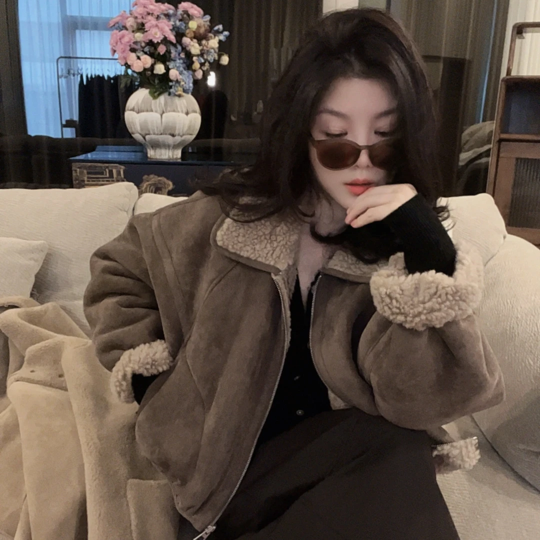 【悦悦专属】冬装新款翻领羊羔毛保暖百搭通勤外套Y1123