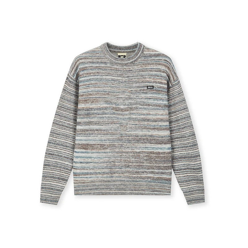 BONELESS春季渐变提花套头马海毛针织衫男女星星暗纹套头毛衣