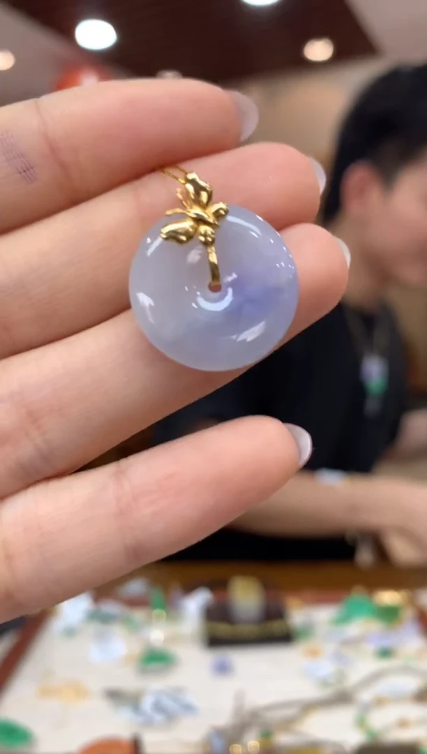 吊坠(不含链)18K金镶嵌翡翠平安扣