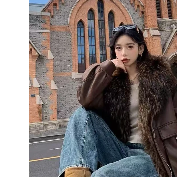 冬季百搭时尚貉子毛领鹅绒派克服6928