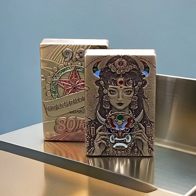 手工机甲黄铜超薄三代浮雕镶嵌扎基拉姆珐琅打火机个性创意精工版