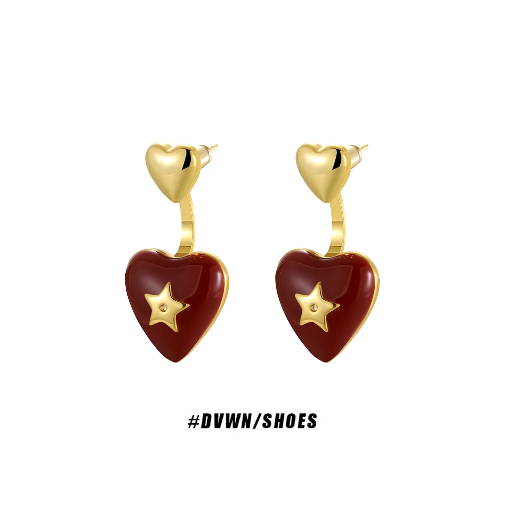 铜合金耳饰 【温温的首饰饰品】DW高级感红色轻奢小众吊坠耳钉可爱