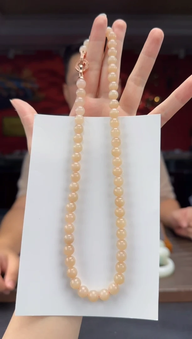 颈饰未镶嵌和田玉藕粉妈妈链卡8