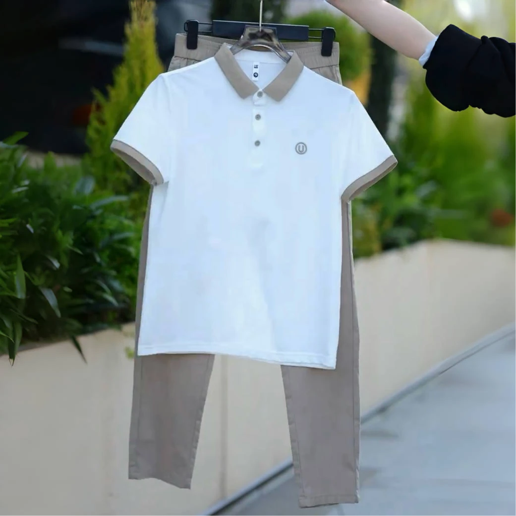 新款男士短袖套装时尚POLO衫休闲百搭简约潮流翻领短袖两件套商务