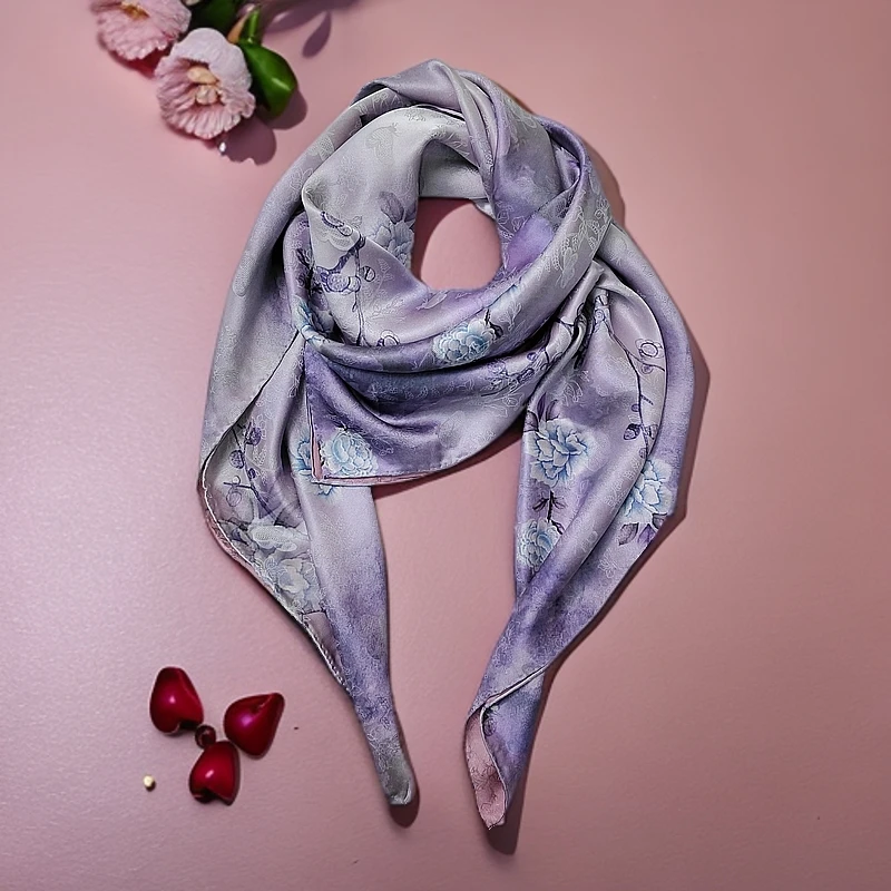 帝妃丝绸【】国风花萝110×110大方巾22姆米桑蚕丝真丝丝巾