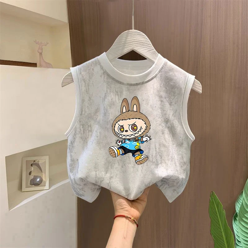儿童卡通拉布布无袖背心T恤夏季新款纯棉男女童百搭洋气扎染上衣