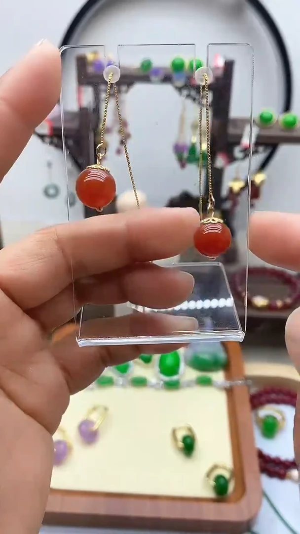 【闪购商品】南红玛瑙耳饰银S925镀金镶嵌81