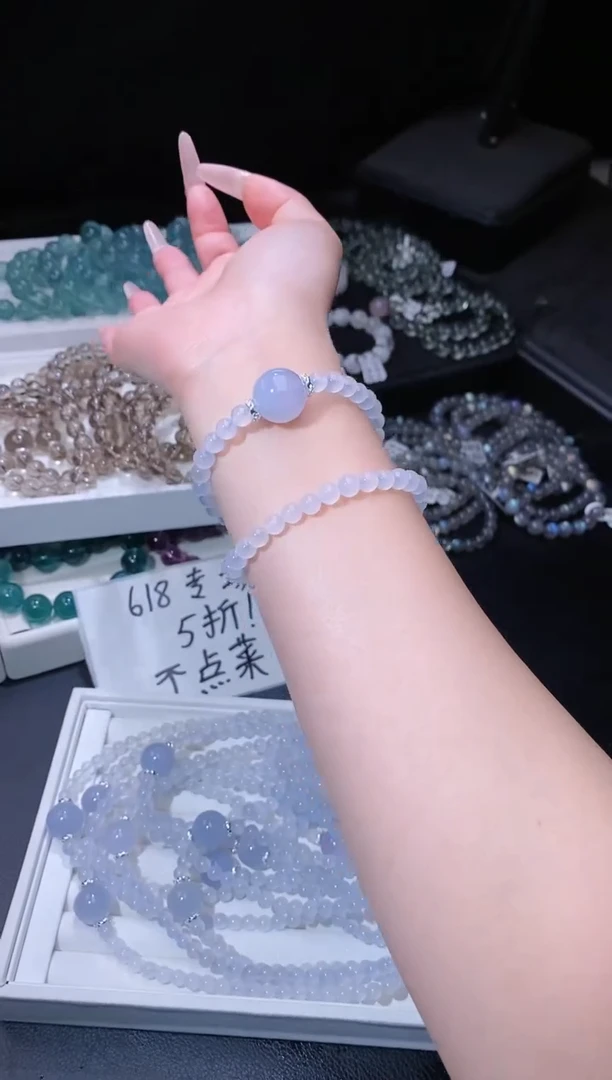玛瑙/玉髓手链合金615.3蓝玉髓手串 多样性发其一