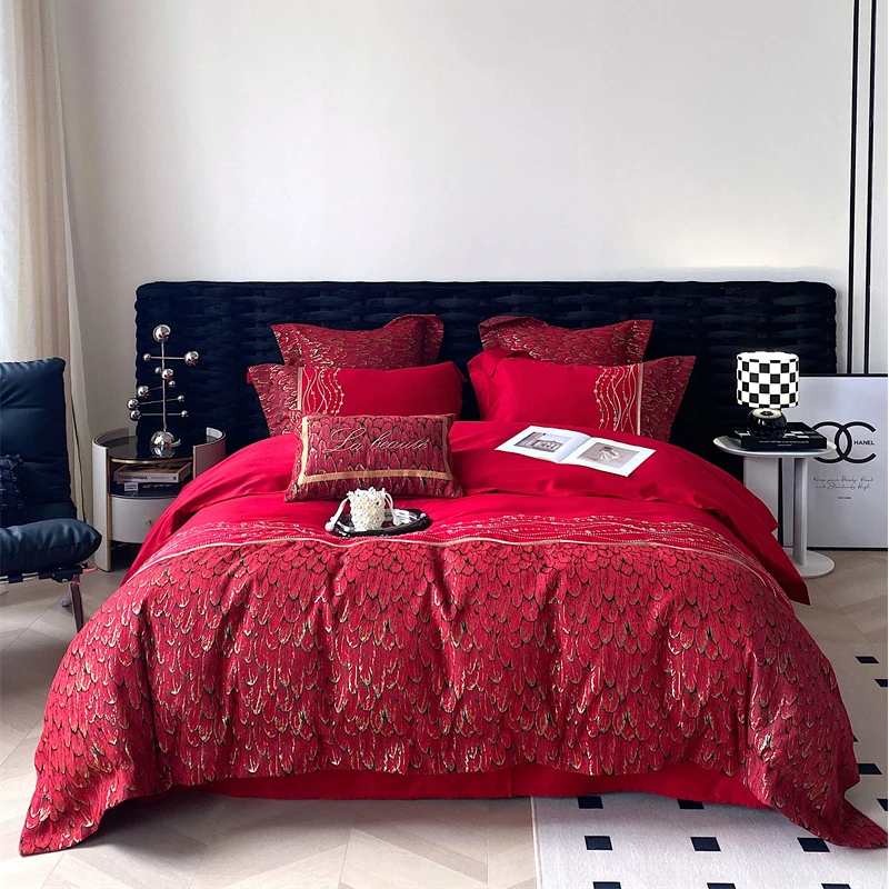 丽人凯 高精密全棉刺绣拼接撞色提花北欧风四件套盛世王妃-（摩）