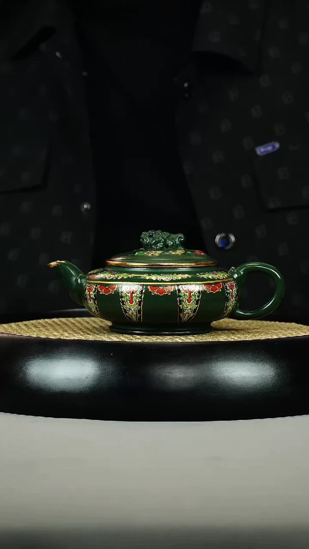 茶壶紫砂绿泥 金蟾 珐琅彩 饕餮纹