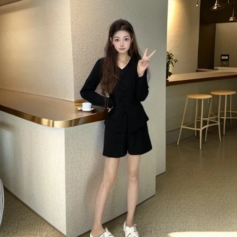 早秋小香风薄款短袖上衣时尚休闲两件套套装女气质修身穿搭一整套