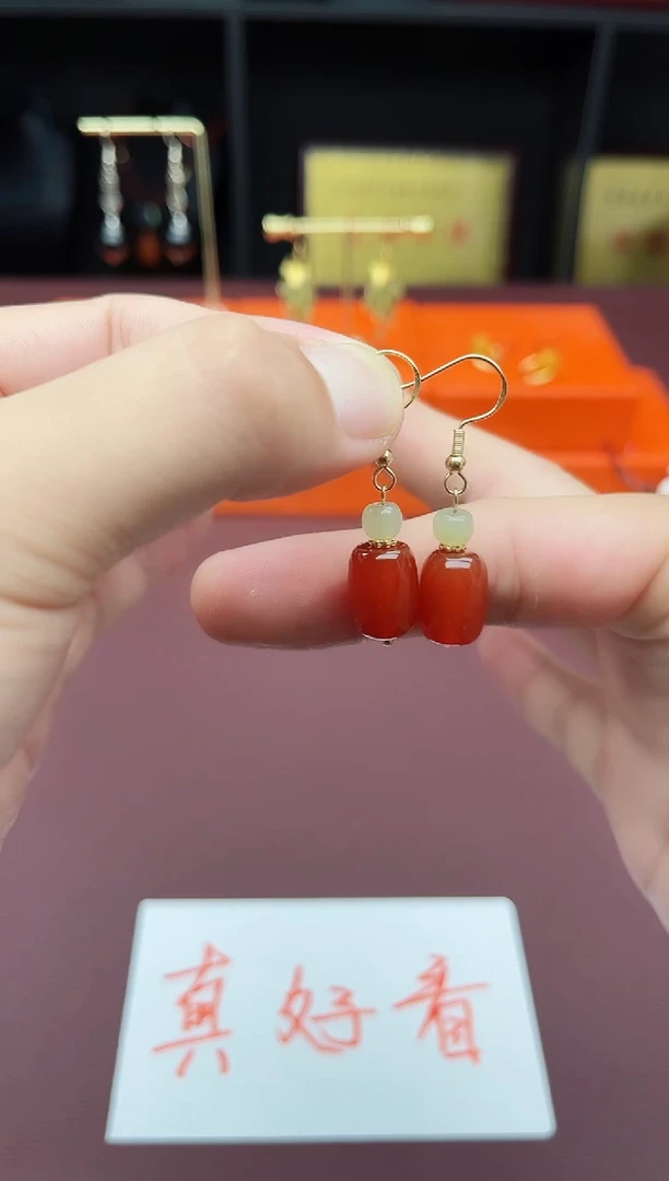 玛瑙/玉髓耳饰银S925镶嵌335000