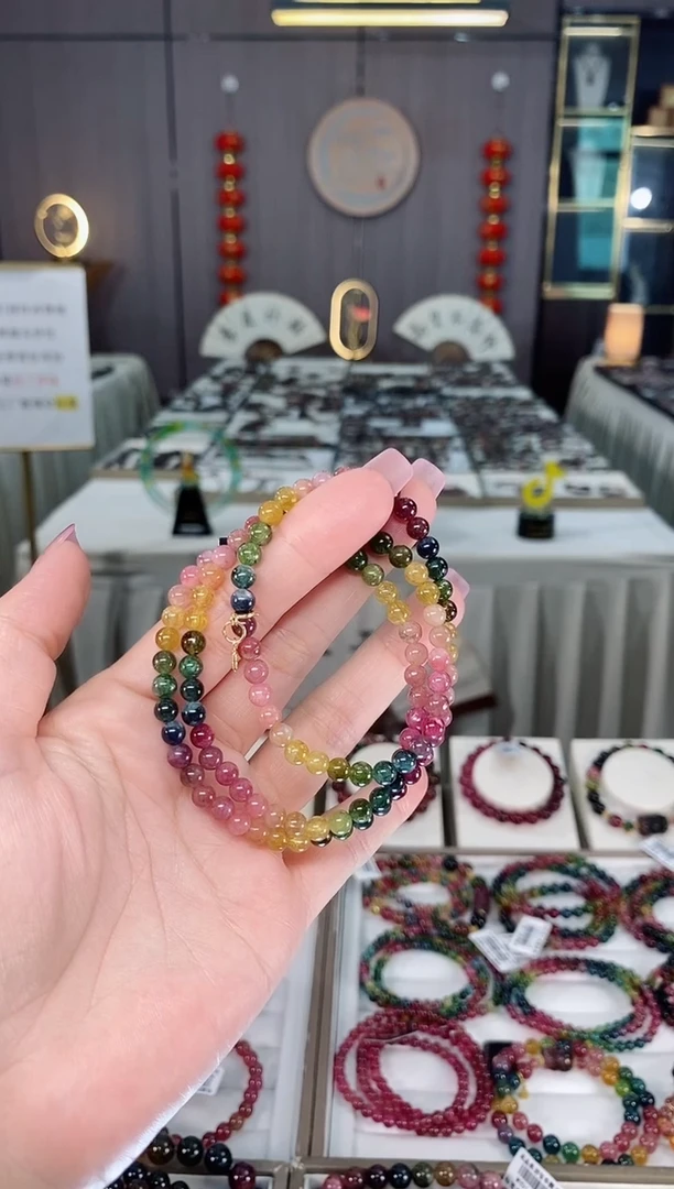 未镶嵌老矿碧玺彩虹三圈手串5mm+碧玺hon多样性发货一条