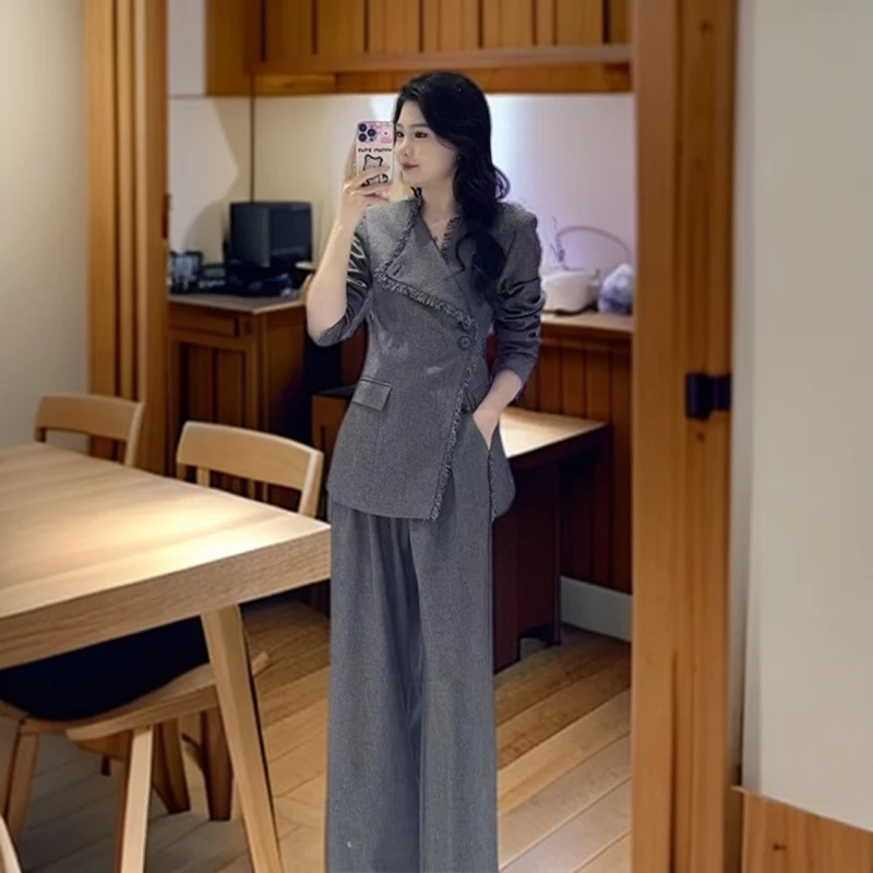 大码女装御姐风西装阔腿裤两件套2025早秋装胖mm设计感西服套装女
