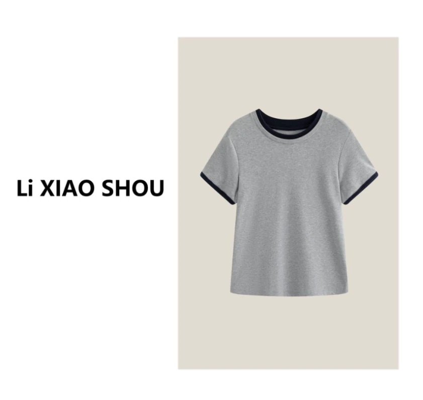 李小瘦大码女装夏季短袖简约小众圆领高级感夏季T恤女1158D