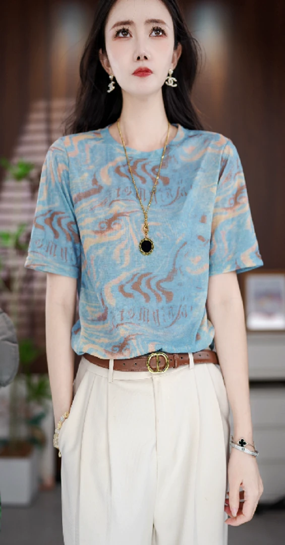 Y197新款时尚百搭气质宽松减龄短袖上衣-悠悠