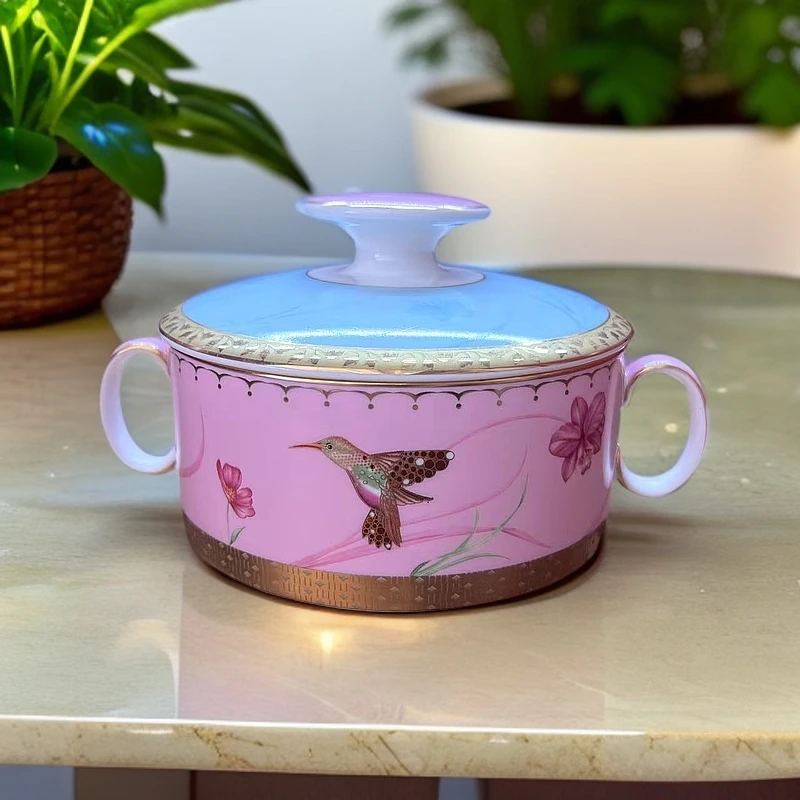 每分美欧式金粉庄园系列手绘金釉下彩精致轻奢骨瓷双耳炖盅早餐碗