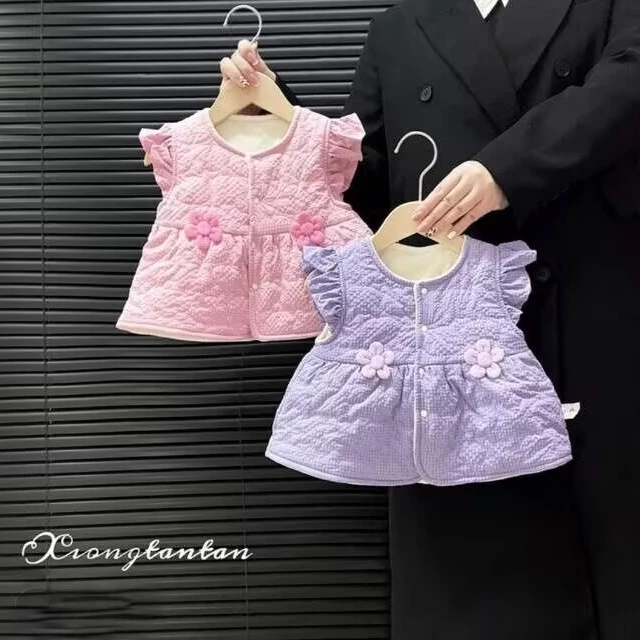 宝宝秋冬儿童新款保暖外穿冬装加绒洋气女童加厚可爱背心婴儿马甲