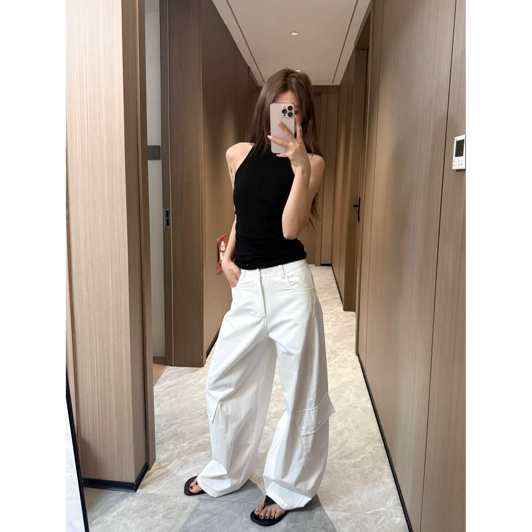 灰绿色休闲裤女秋冬加绒加厚长裤宽松百搭阔腿工装裤显瘦拖地裤子