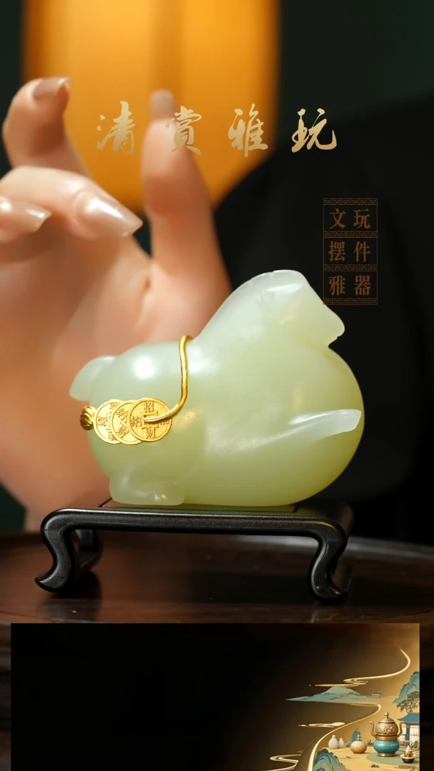 玉《马背金币》手把件摆件