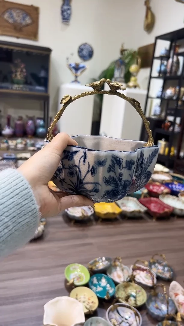 陶瓷手工陶瓷青花提篮