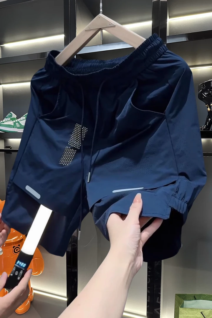 欧货轻奢男装夏季男速干时尚短裤五分裤运动网眼设计感天丝凉冰感