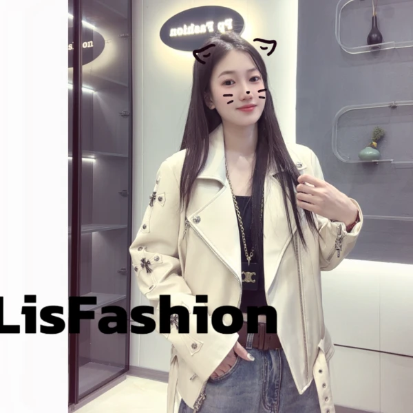 Liss-25新款121平皮机车克罗心设计时尚休闲羊皮女外套