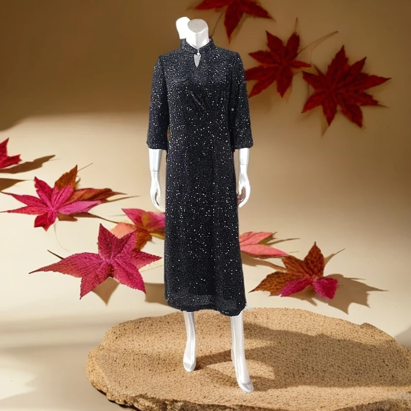 璞玉*202502027黑色亮片旗袍裙A2F1002（7）