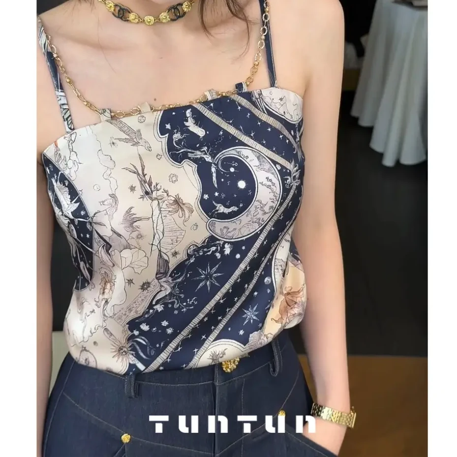 【水逆退散】通勤复古显瘦短款气质小众印花设计感吊带