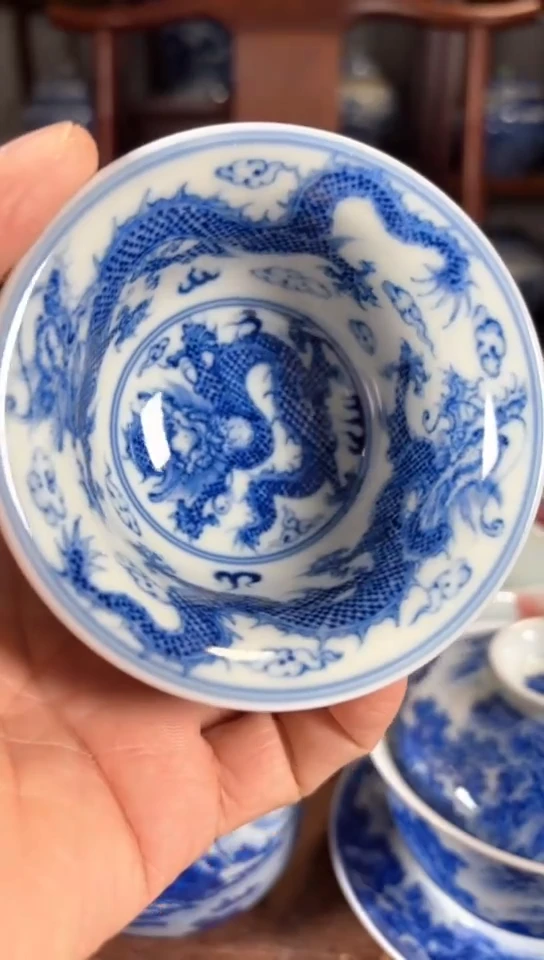 丙**业柴窑青花五龙杯杯