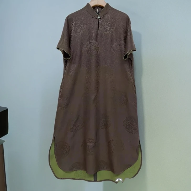 直播款-- 昕言夏季日常提花连衣裙桑蚕丝中长款复古