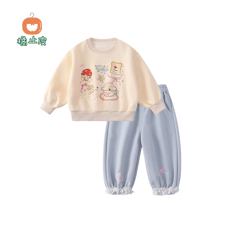 橘止皮 女童休闲套装2025春装新款女宝宝运动装儿童两件套HS61003