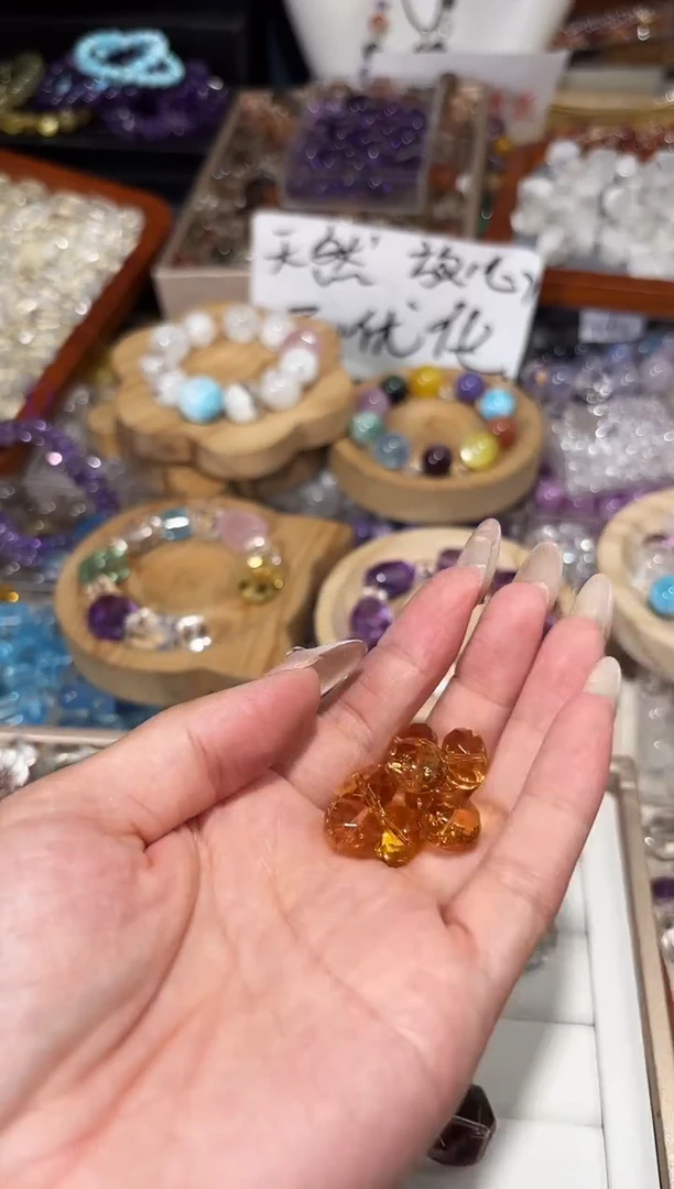 水晶手串未镶嵌爆力黄水晶算盘珠宽卡约12