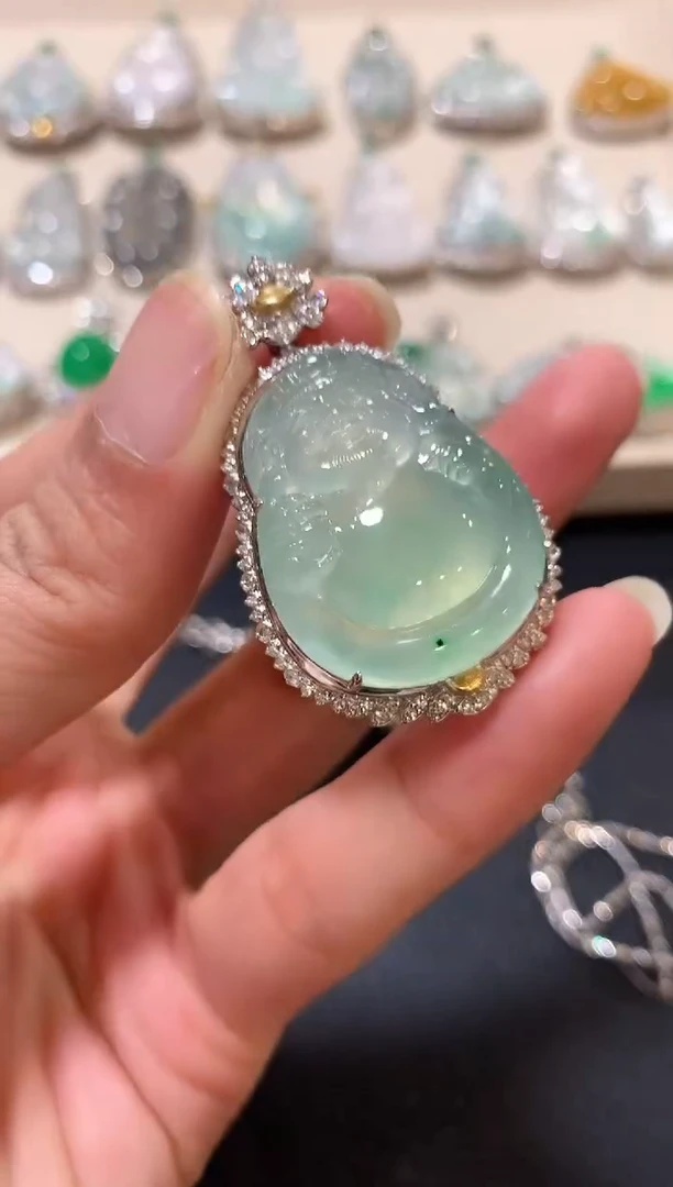 吊坠(不含链)18K金镶嵌翡翠n44