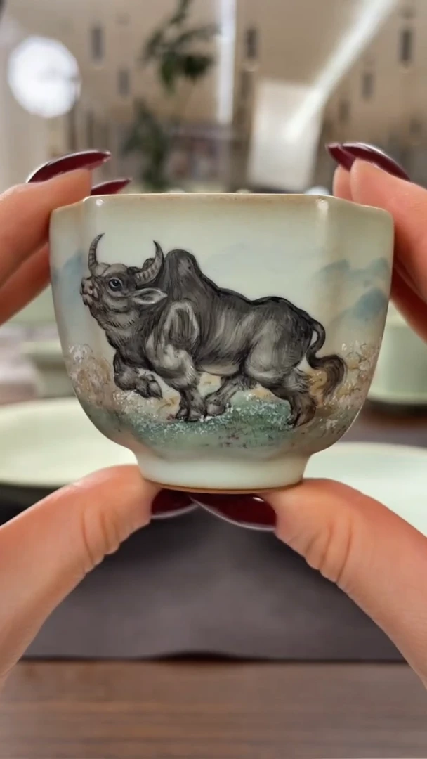 周泽堂粉青余秀华彩绘-一品杯（丑牛）